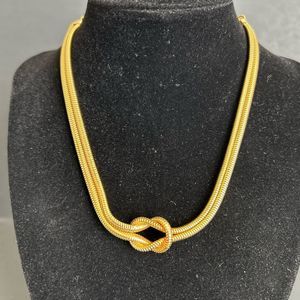 VTG Herringbone Love Knot Gold Tone Choker Necklace